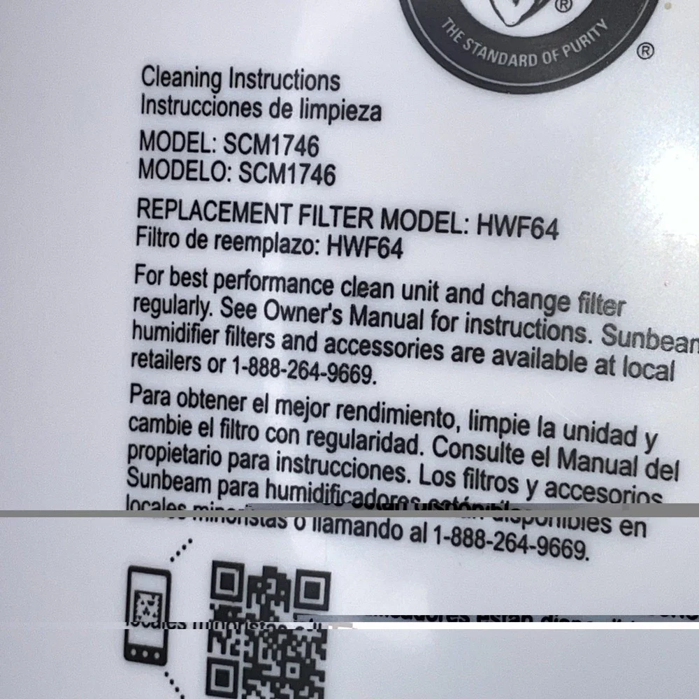 Sunbeam‎ Cool Mist Humidifier SCM1746-UM White ~1.5 gallons